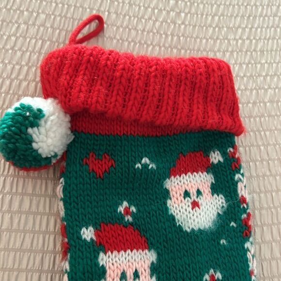 1980s Knit Santa Christmas Stocking - 2 Sided Santa Claus Faces - Picture 3 of 7